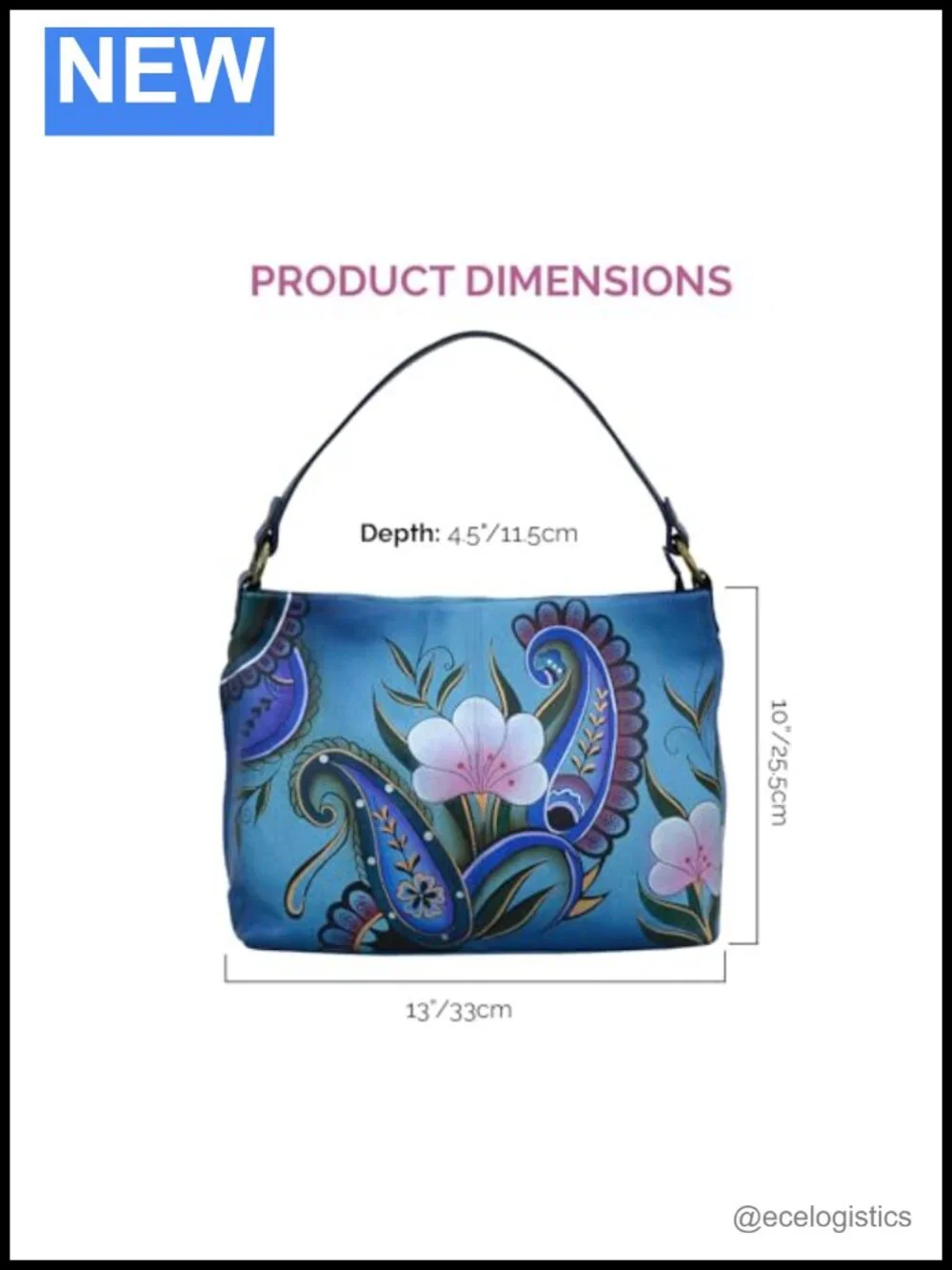 Hand Painted Leather Large Hobo Shoulder Bag Boho Floral Paisley Purse